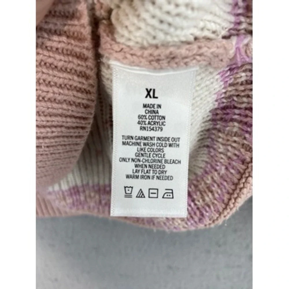 Aeropostale Fair Isle Sweater Womens XL Pink Cropped Snowflake Knit Scoop Neck